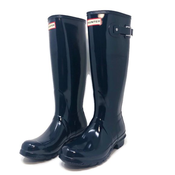 Hunter Original Adjustable Gloss Rain Boot Navy - Picture 1 of 8